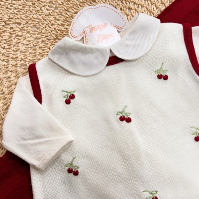  Saída de Maternidade Cerejinha Salopete - Off White e Vermelho